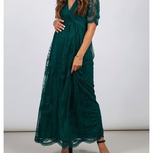 Forest Green Lace Mesh Overlay Maternity Maxi Dress, XL